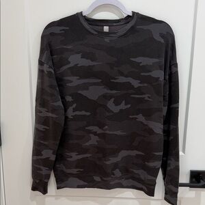 Athleta Black & Charcoal Camo Crewneck Top